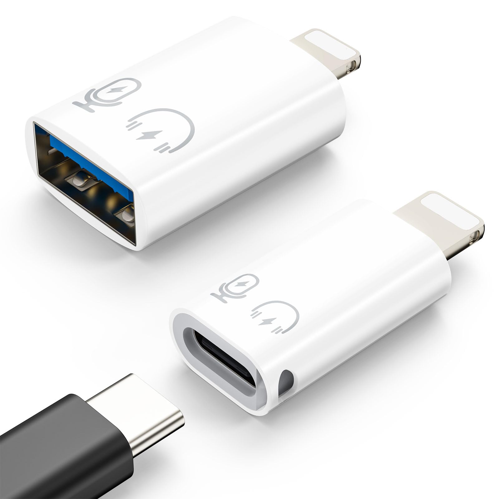 MoKo USB C Female to Lightning Male Adapter, Lightning Male to USB-A Female OTG Adapter Connector for i-Phone 14/13/12/11 Pro Max/iPad/iPod/AirPods, Support 10W Fast Charging/Data Transfer