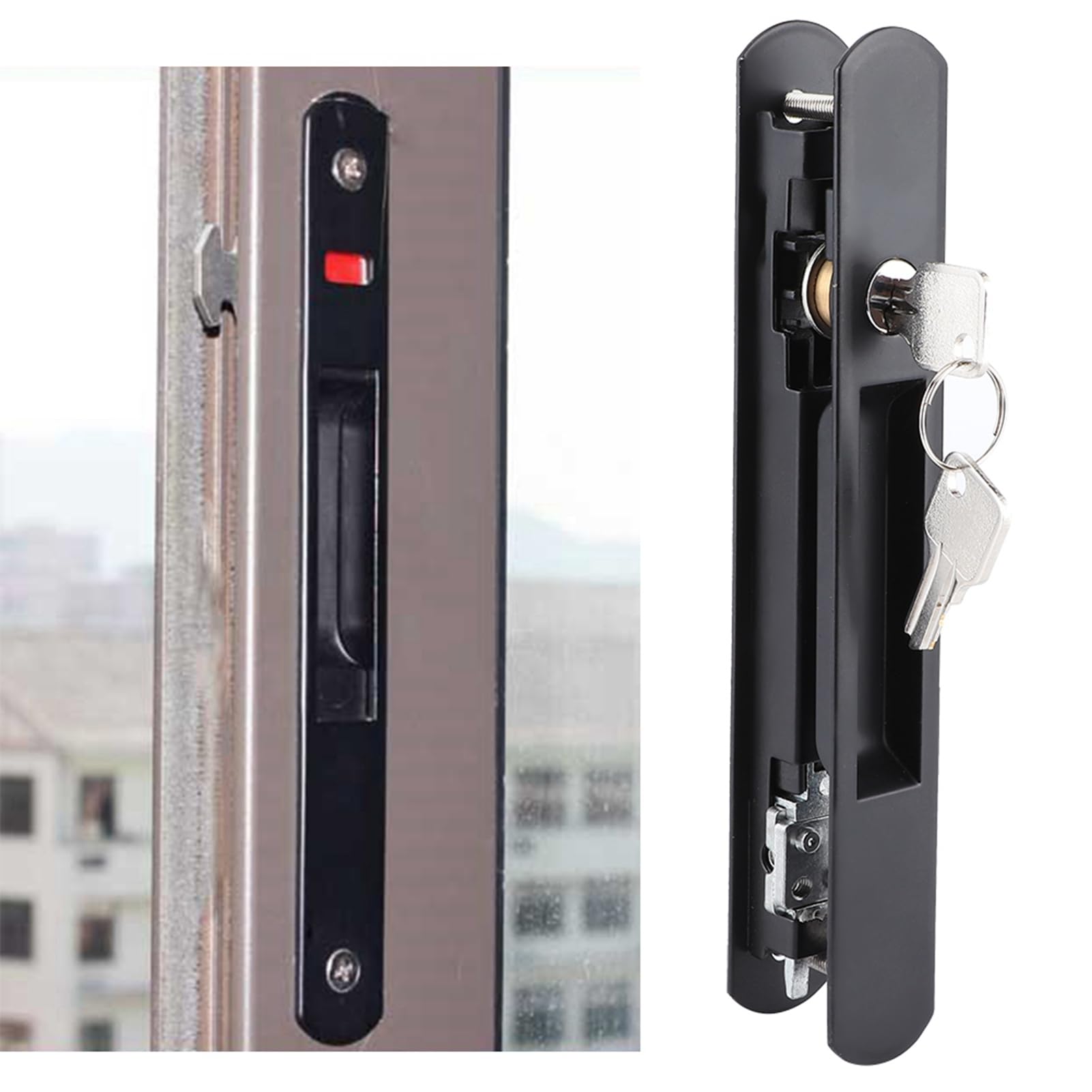 Photo 1 of Single Double Sided Sliding Door Lock, Window Hook Lock with 2 Key, No Door Accessories, Modern and Simple