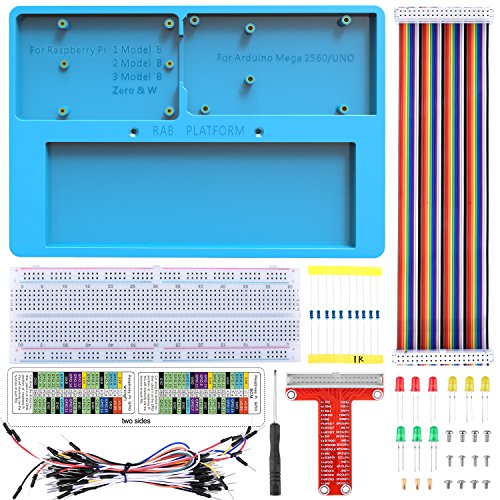 kuman Raspberry Pi 4 B Holder Breadboard Kit, 7 in 1 RAB Holder kit Compatible for Arduino, Mega 2560 & Raspberry Pi 3 Model B, 2 Model B,1 Model B+ RPI Zero and Zero W