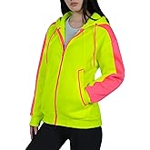 QELIN Neon Hoodie Sweatshirt for Women High Visibility Fleece Jacket with Full Zipper for Outdoor Athletic Safety