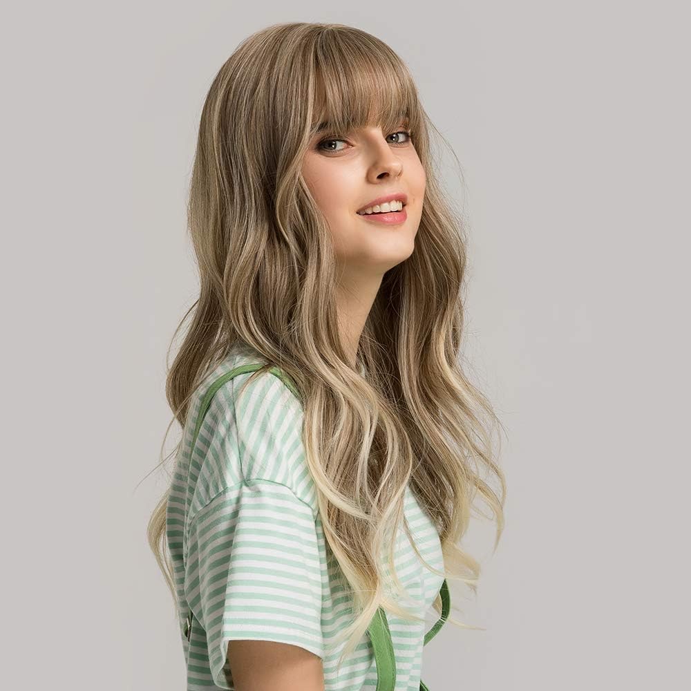 Esmee 24"Women Synthetic Wigs Long Wavy Blond with Fluffy Air Bangs Light, Blonde, 22.5 pulgadas - Image 3
