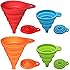 KongNai Silicone Collapsible Funnel Set of 4, Small and Large, Foldable Kitchen Funnel for Water Bottle Liquid Transfer Food Grade FDA Approved