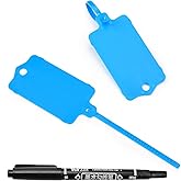 LeadSeals 100pcs Blank Plastic Tags for Labeling Reusable Hanging Tags Ties Key Tag Storage Labels Waterproof Plastic Mark Label Writable Hang Sign with One Marker Pen (Blue)