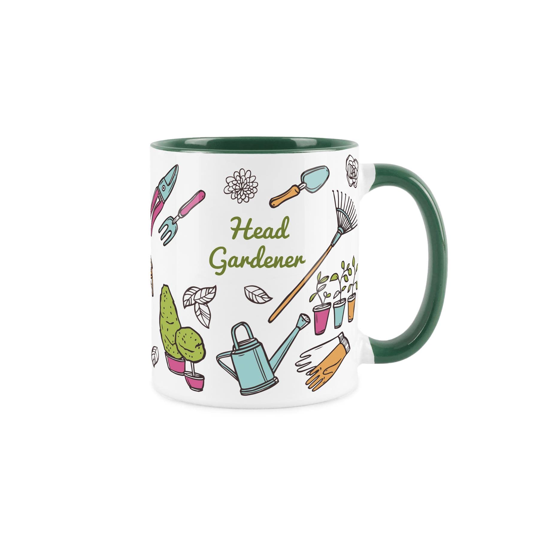 Purely Home Head Gardener Mug - Gardening White & Dark Green Coffee/Tea Gift 11oz