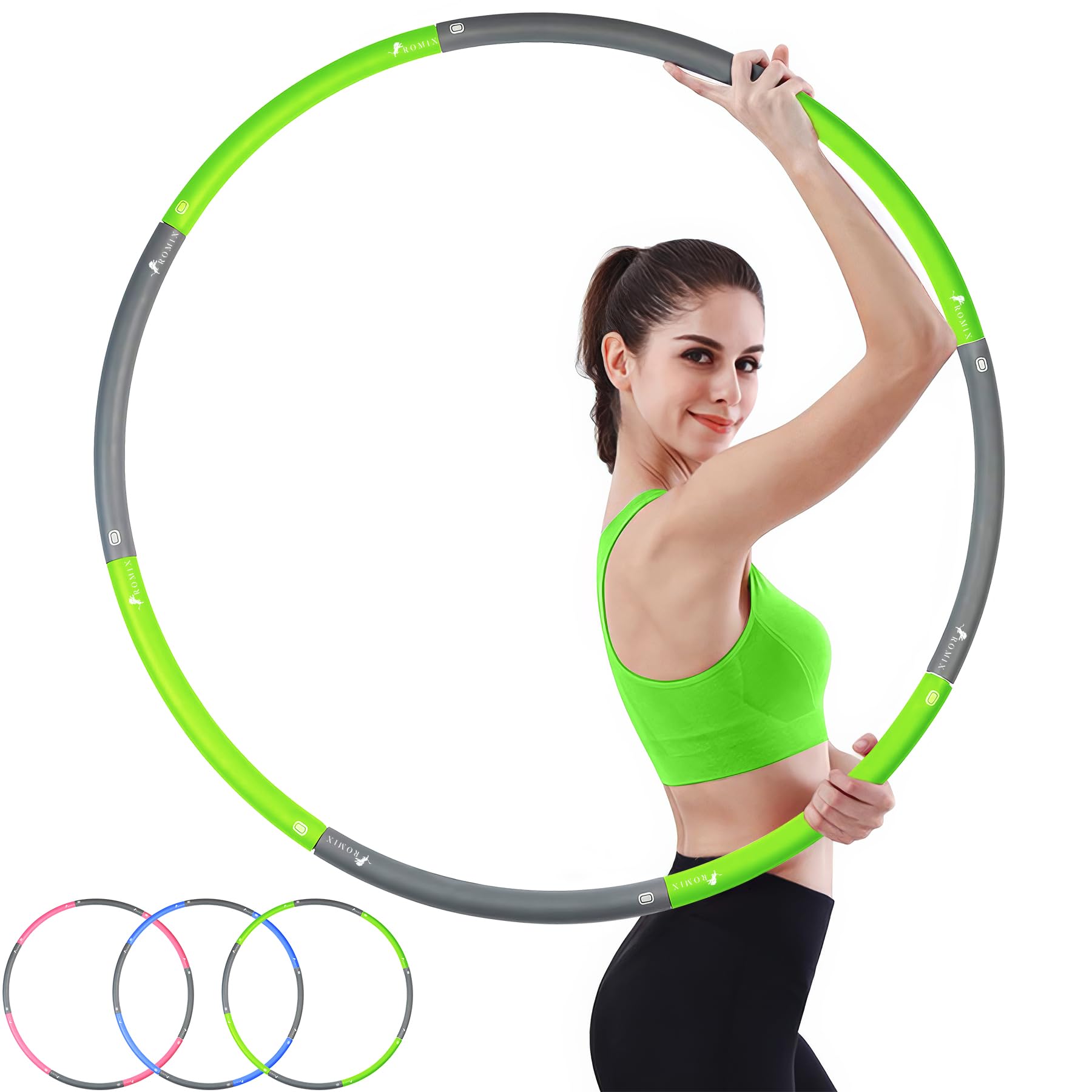ROMIX Weighted Hula Hoop, Soft Foam Padded Circle 1 kg 2.2lbs Fitness Hula Hoops Weight Loss Exercise Hula Hoop Kids and Adults, Weighted Hula Ring Hoops Gymnastic Ring Home Workout Party Games - Lime