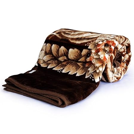 Little India Mink Floral Microfibre Double Blanket - Brown