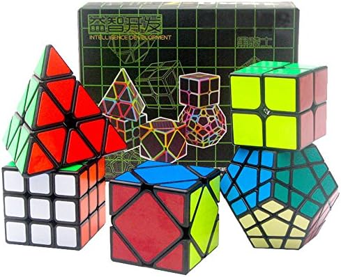 HJXD global Magic Cube Set of 5 Pack Include Meganminx+Skewb+Pyraminx+2x2x2+3x3x3 Sticker Speed Puzzle Cube Black