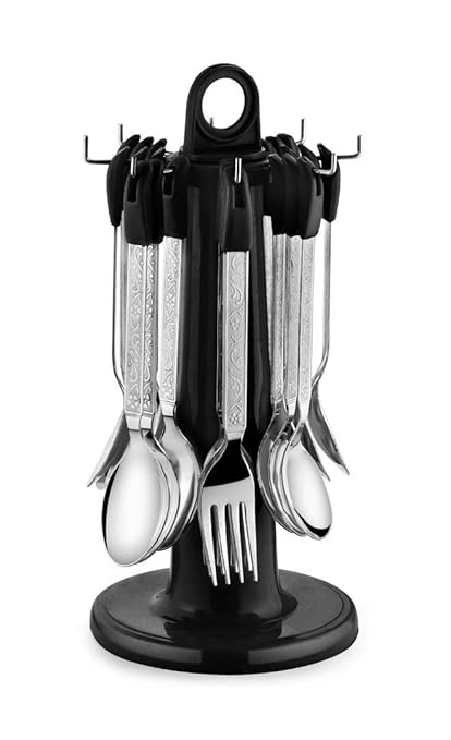 POG Olive Black Cutlery Rack 6 Tea Spoons, 6 Dessert Spoons, 6 Dessert Forks, 6 Soup