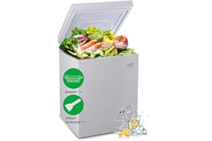 Krib Bling 3.5 Cu.Ft Deep Compact Freezer with a Removable Basket, Chest Freezer 7 Gears Temperature Control(-18°F to -46°F), for House, Garage, Kitchen, Basement, Shop, White
