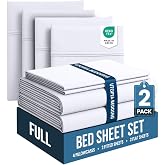 Full Sheets Set, 4 Pieces 16" Deep Pocket Hotel Luxury Bed Sheets, White | Extra Soft Bedsheet Set, Comfy &amp; Breathable Cooling Sheets, 2 Fitted Sheet, 2 Flat Sheet, 4 Pillowcases