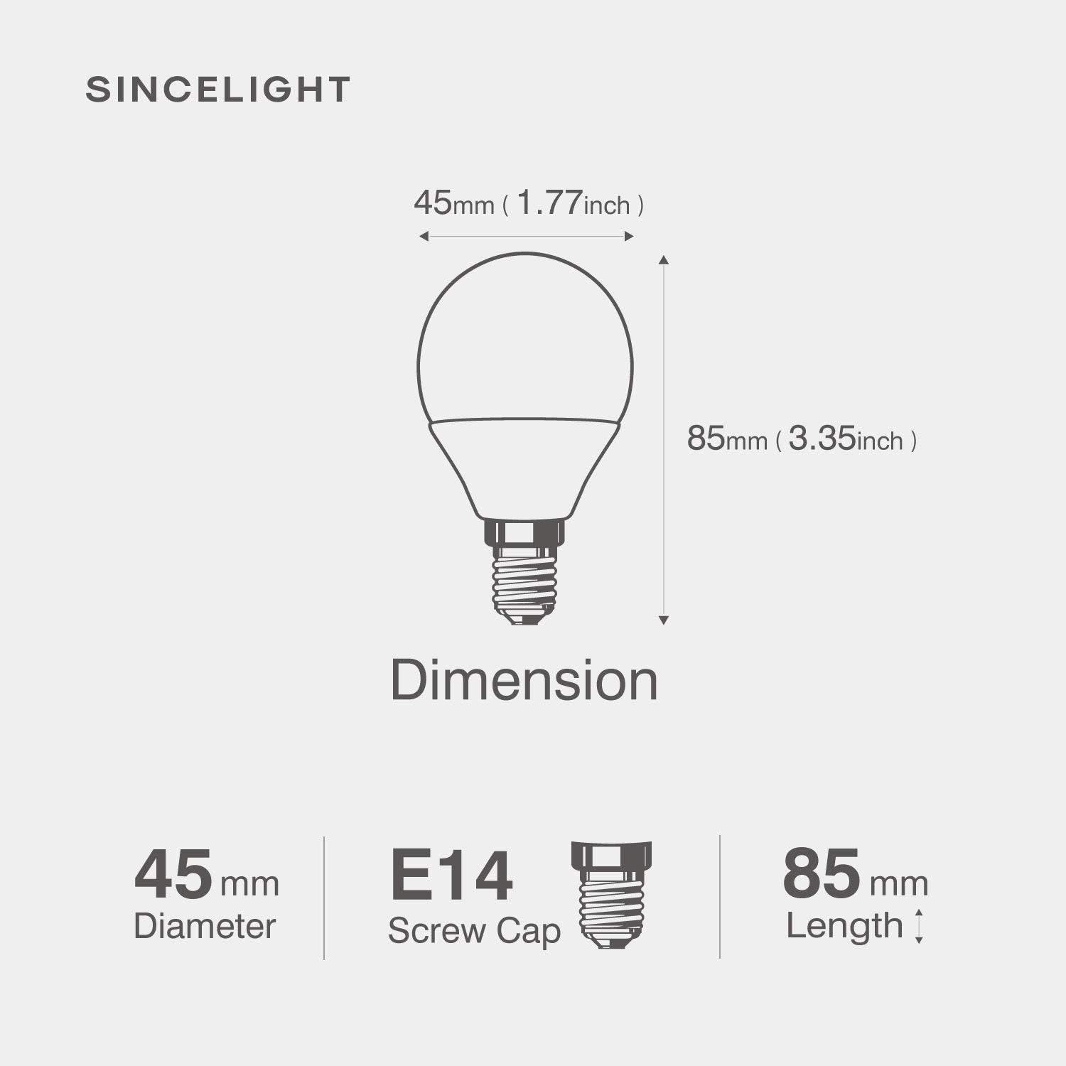 SINCELIGHT E14 2W LED Golf Ball Light Bulb P45 diameter 45mm, Milky Diffuser, Warm White 2700K, 150 Lumens - Image 3