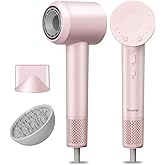 Hair Dryer, High-Speed Ionic Low Noise Blow Dryer with Brushless Motor for Fast Drying, Thermo-Control Quiet Compact Pink Hair Blow Dryers with Magnetic Diffuser for Curly Hair for Home Travel Salon