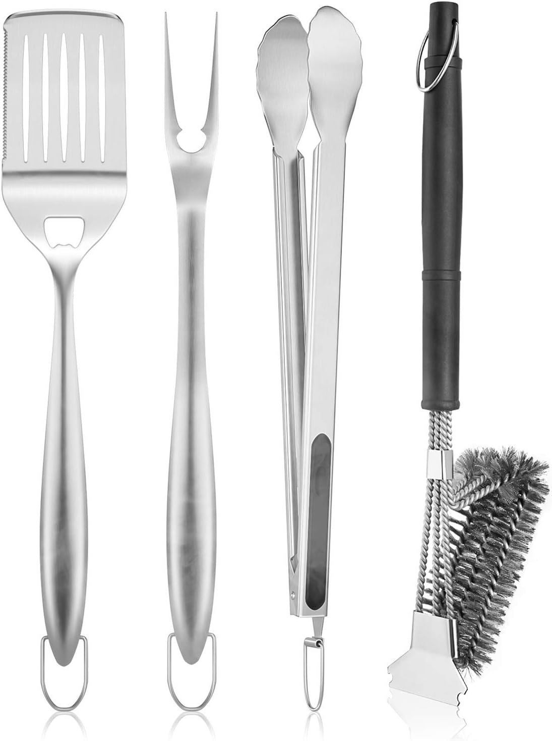 SHINESTAR Sturdy Outdoor Grill Tool Set with 18-Inch Comfortable Handles, Grill Brush, Spatula, Fork, Tong Included, Heavy Duty & Dishwasher Safe, 4pcs : Garden & Outdoor
