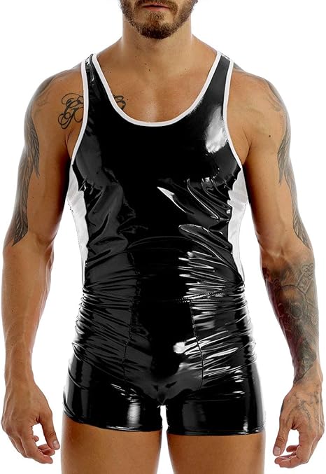 Amazon Tiaobug メンズ ジャンプスーツ レザー セクシー ボディスーツ ランジェリー 男性 革 下着 男性ボンテージ 勝負下着 コスプレ コスチューム 誘惑 過激 レオタード ブラック ホワイト Xl コスプレ 仮装 通販