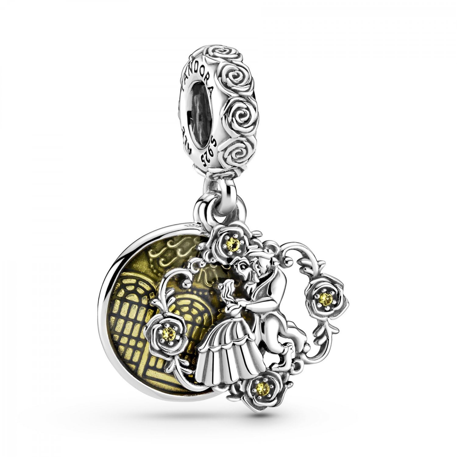 Pandora Disney Beauty and the Beast sterling silver dangle with blazing yellow crystal and yellow enamel — image 1