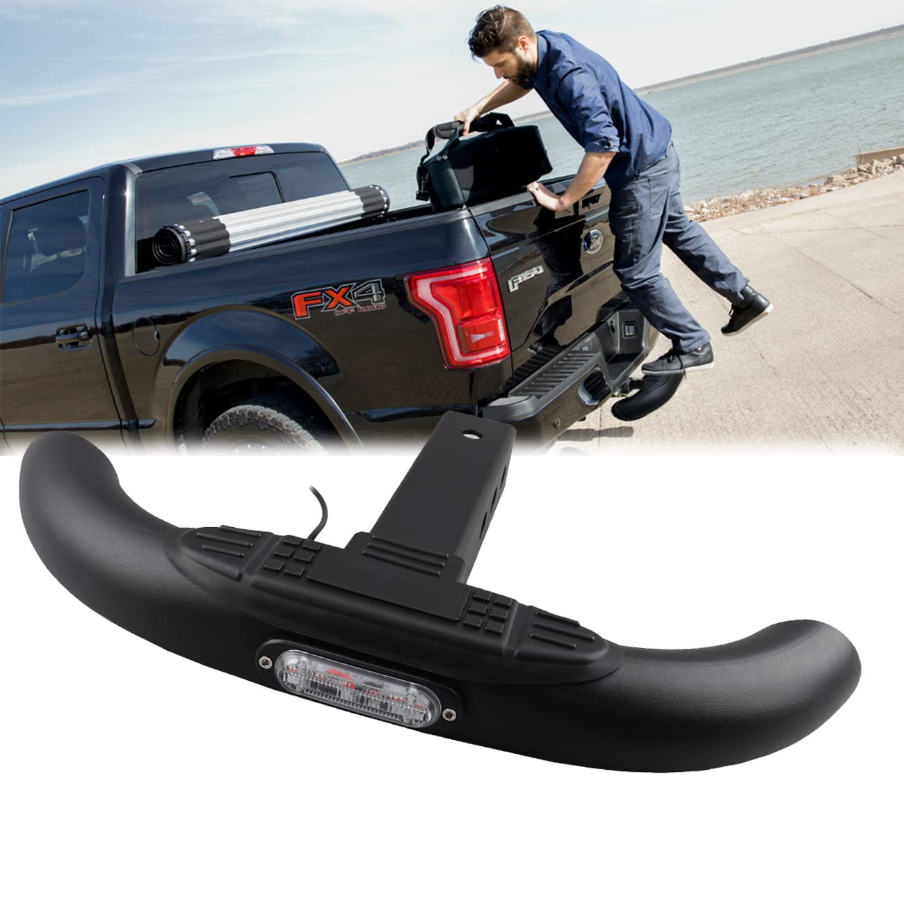 Photo 1 of Chelhead Hitch Step Rugged Rear Bumper Protector with 6W Light Fits 2 inch Standard Receiver Compatible with Trucks Chevy (Chevrolet) Ford Toyota GMC Dodge RAM Jeep