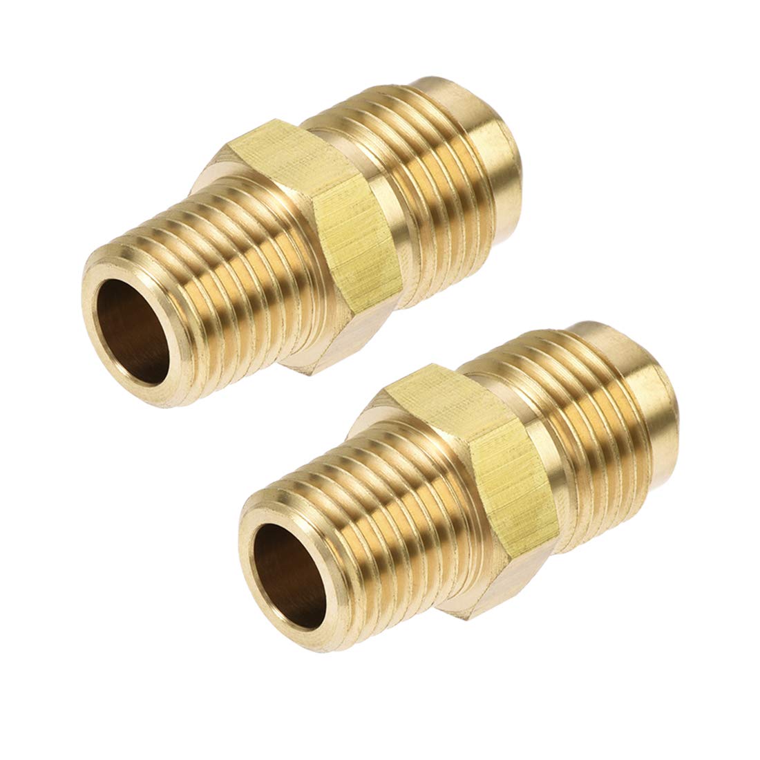 sourcing map Brass Pipe Fitting, 3/8 SAE Flare to 1/4NPT Male Thread, Tubing Adapter Hose Connector, for Air Conditioner Refrigeration, 2Pcs