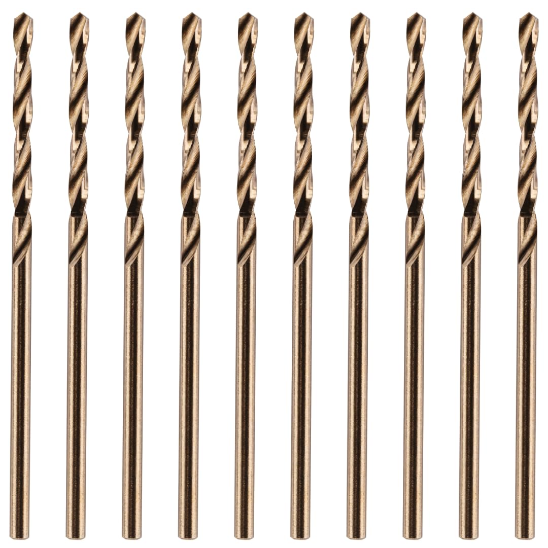 Rennie Tools - Box of 10 x 1mm HSS Gold Cobalt Jobber Drill Bit Set For Stainless Steel, Hard Metals, Aluminium, Cast Iron, Copper. Twist Drill Bit Sets Supplied In A Box. 1mm Drill Bit Set