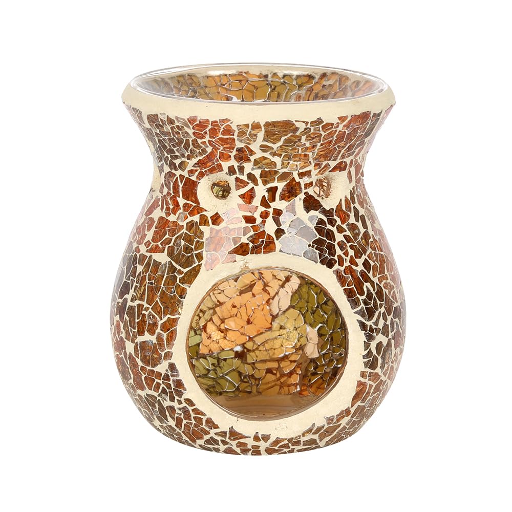 Elegant Small Brown Glass Crackle Oil Burner - 11cm x 8.5cm x(1 Pc.) - Luxurious Design, Premium Material, Aromatherapy Accessory - Ideal for Home & Office Decor