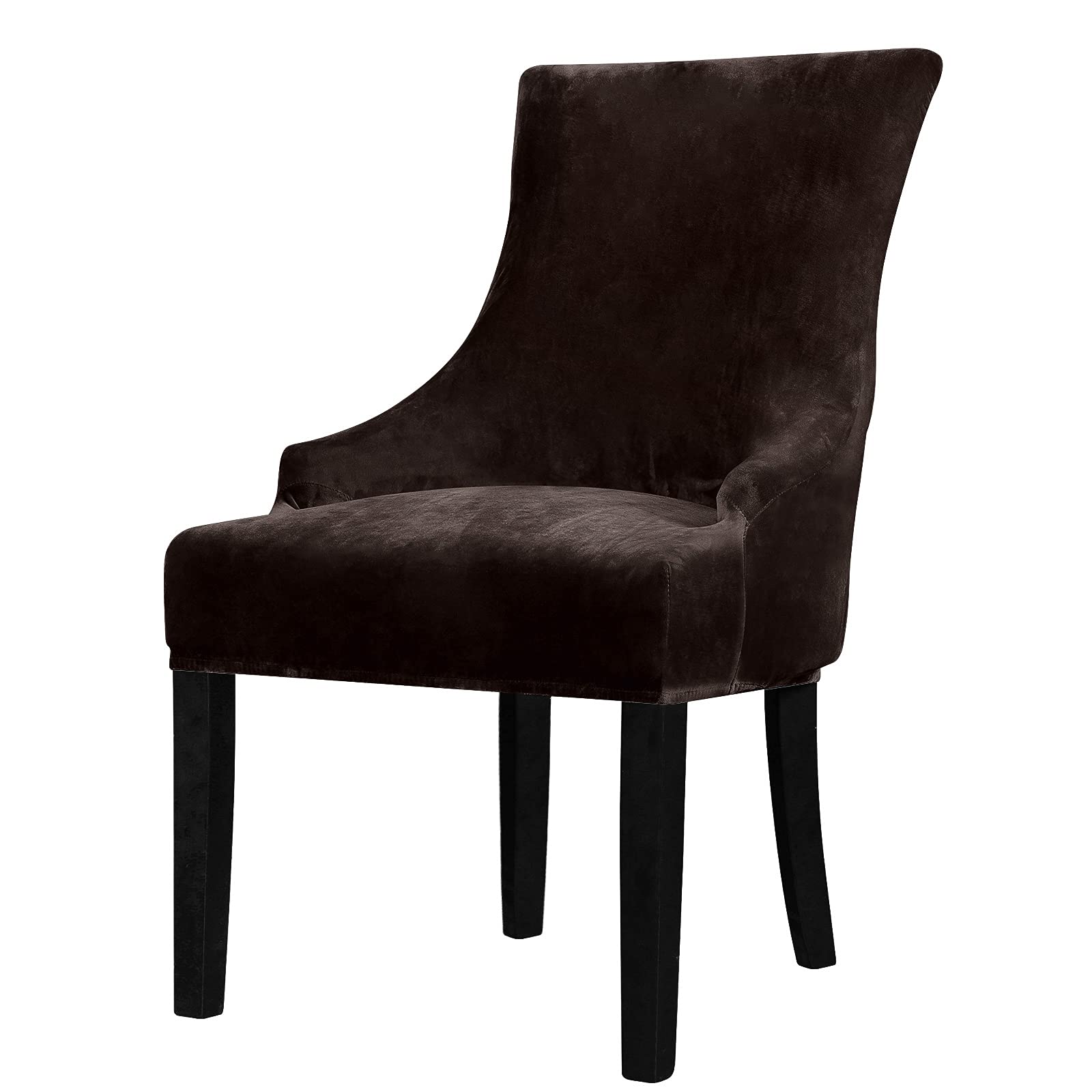 Photo 1 of Lellen Velvet Stretch Wingback Chair Cover Slipcover - Reusable Protector Cover for Dining Room Banquet Home Decor etc Machine Washable Hand Washable (Set of 1, Brown)