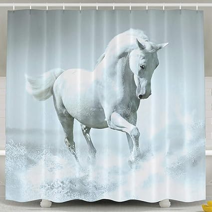 Amazon Com Abaysto White Running Horse Shower Curtain Bathroom
