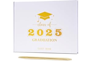 PLAUTHUS Graduation Guest Book, Class of 2025 Graduation Guest Book with Pen, Hardcover Guest Sign in Book, Memory Scrapbook, Graduation Decorations, Grad Party Supplies for High School，College (Gold)