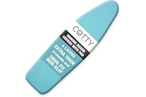 COTTY HOME Extra Thick Ironing Board Covers with Pad Standard Size 15x54, Heat Reflective Full Scorch Resistant Padding, Snug Fit Non-Slip Nose Pocket Fastener Straps Elastic Edges, Turquoise