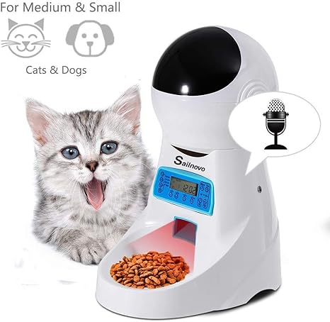 Sailnovo Distributeur Automatique De Nourriture Distributeur De Croquettes Gamelle Enregistrement 4 Repas Pour Chats Et Chiens Moyen Petit 4l