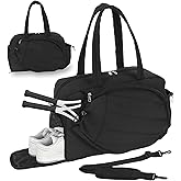 Qagstnkg Roomy Tennis Gym Bag for Women - Tennis Tote Holds 2 Rackets, Shoe Compartment&Wet Pocket, Lightweight Sports Duffle, Fits 15.6" Laptop, Overnight Weekend Bag with Shoulder