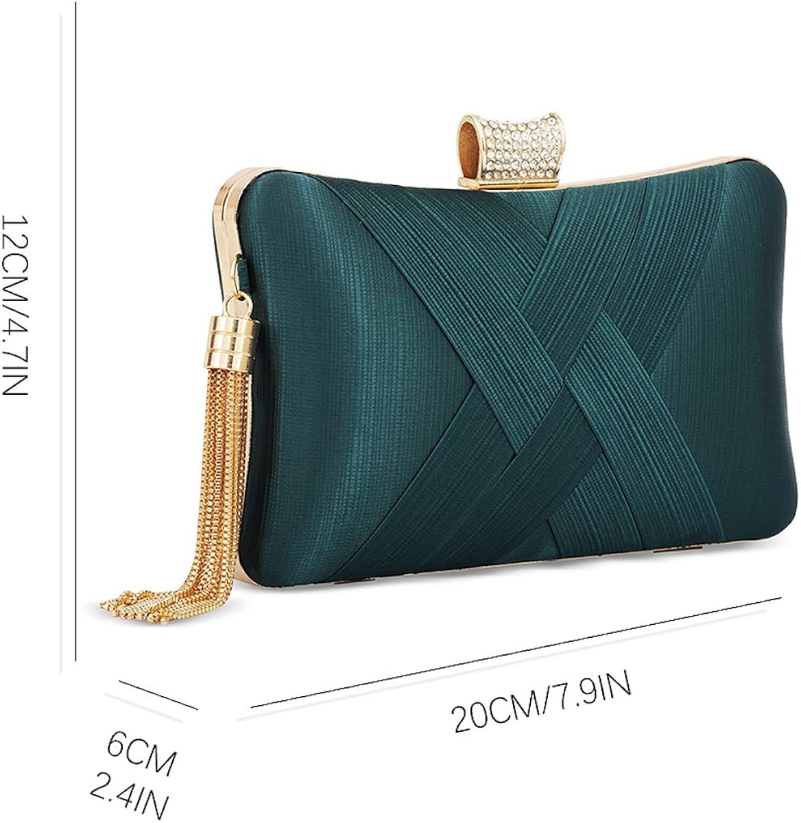 zebrum Womens Evening Clutch Bag, Handbag,Wedding Bag,Ladies Party Clutch Purse,Great Gift Choice(Big Dark Green-Elegant Tassel) - Image 3