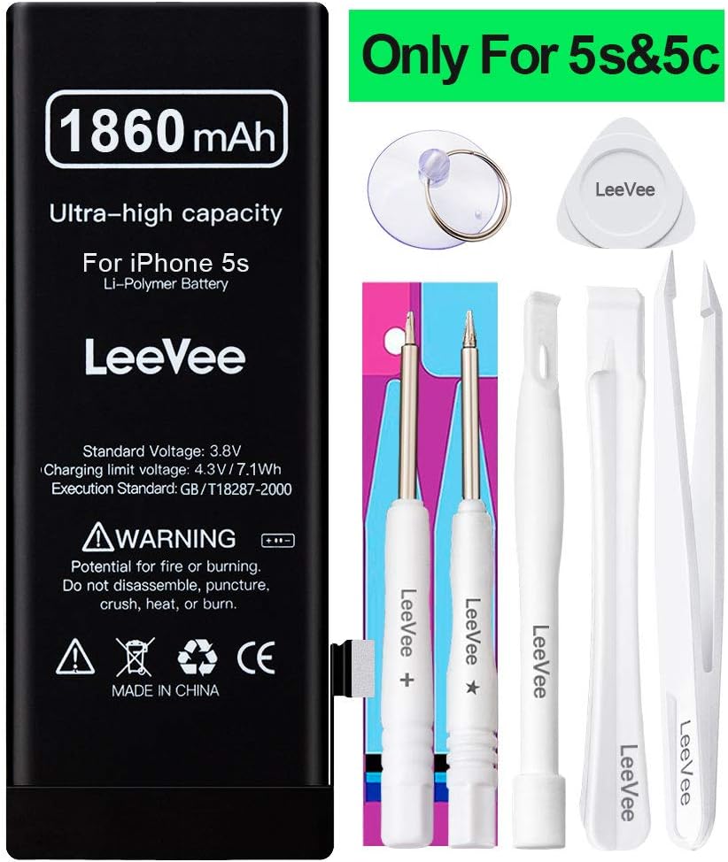 LeeVee Replacement for iPhone 5S 5C battery,1860mAh High Capacity 0 Cycle Li-Polymer Replacement Battery with Repair Tools Kits