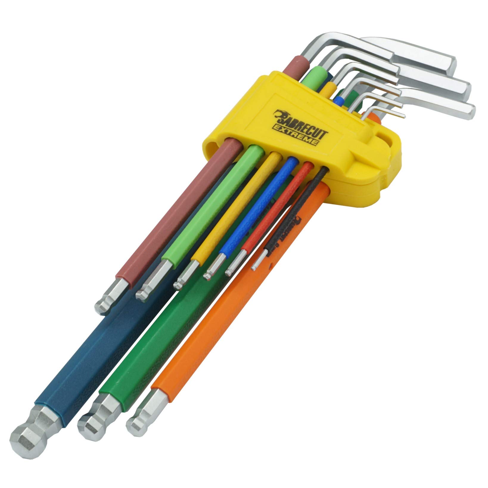 9 Piece SabreCut SCHEX009S Soft Grip Extra Long Hex Hex Diamond Hex Plus Allen Key Set with Colour Coding - 1.5mm - 10mm