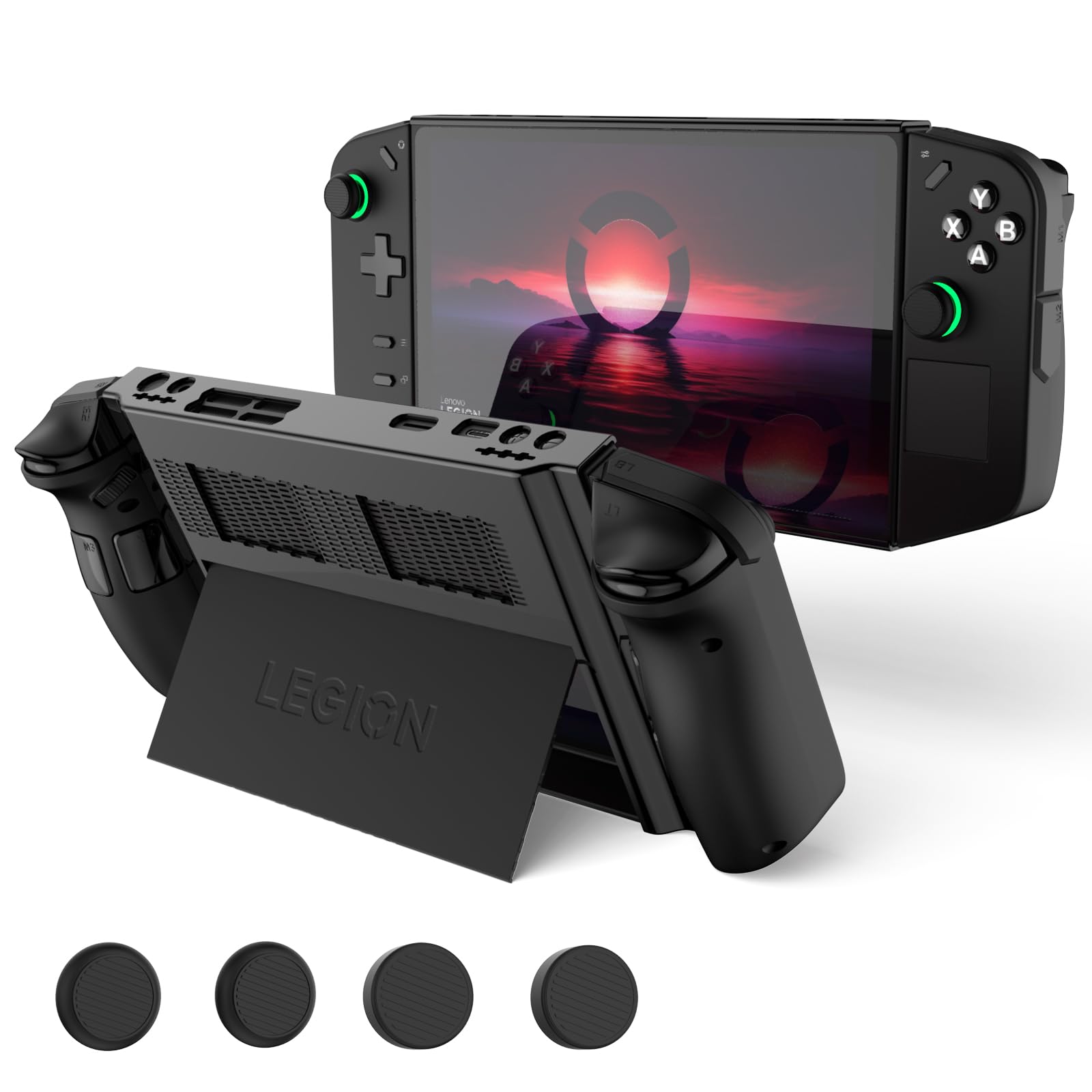 TUDIOW Protective Case for Lenovo Legion Go Gaming Handheld 2023, Shock-Absorption Anti-Scratch Non-Slip PC Protective Cover with4 Thumb Grip Caps for Lenovo Legion Go 8.8'' Accessories (Black)