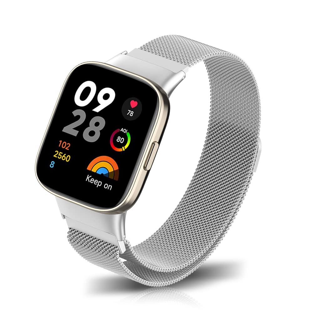 Niboow Strap Compatible with Xiaomi Redmi Watch 3, Men Women Magnet Stainless Steel Mesh Metal Breathable Watch Bands for Xiaomi Redmi Watch 3 - Silver
