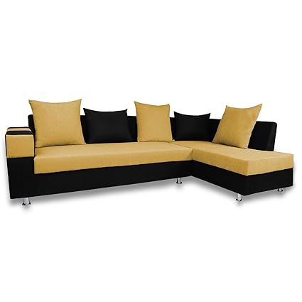 Adorn India Adillac 5 Seater Corner Sofa(Right Side)(Yellow & Black)