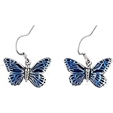 DANFORTH – Blue Butterfly Dangly Earrings, 5/8” – Handmade Small Mariposa Earrings – Unique Accessories & Jewelry For Women – Hypoallergenic, Nickel Free – Made In USA