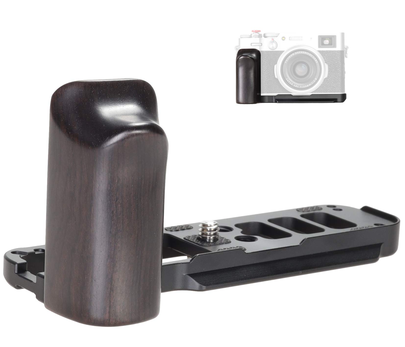 WEPOTO X100V Handgrip L-Shape Grip with Quick Release Plate for Arca,Wood Side Handle,Compatible with Fujifilm X100V Camera -GP-X100V-B