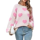 VFURYGD Women Heart Sweater Valentines Cute Crewneck Long Sleeve Oversized Love Sweaters Knit Pullover Tops