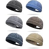 6Pcs Brimless Hats for Men Women Docker Cap Washed Cotton Retro No Brim Hat Skullcap Beanie Adjustable Rolled Cuff Hats