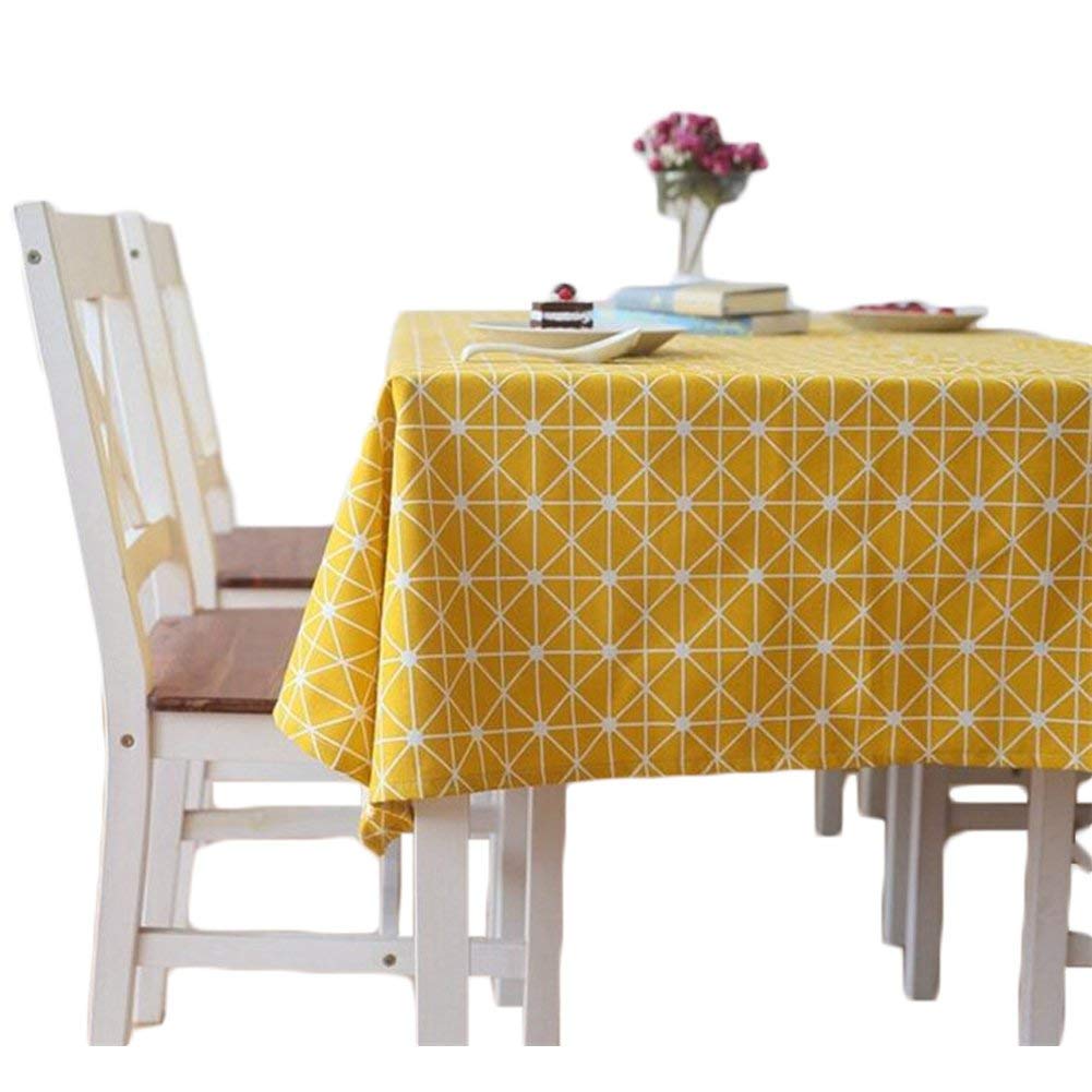 Photo 1 of meioro Yellow Boho Table Cloth Rectangle Cotton Linen Nordic Twill Tablecloths Wrinkle Free Fabric Checkerboard Stripe Table Cloths Rustic Cover for Kitchen Dining Party Outdoor Picnic(39 x 55 Inch)