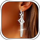 Campsis Silver Threader Earrings, Rhombus Dangle Drop Earrings for Women