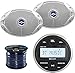 JBL PRV-175 Gauge Style Marine Boat Yacht Digital Media Bluetooth Audio Stereo Receiver Bundle Combo with 2X JBL MS9520 6x9 2-Way White Coaxial Marine Boat Speakers + Enrock 50 Foot 16g Speaker Wire