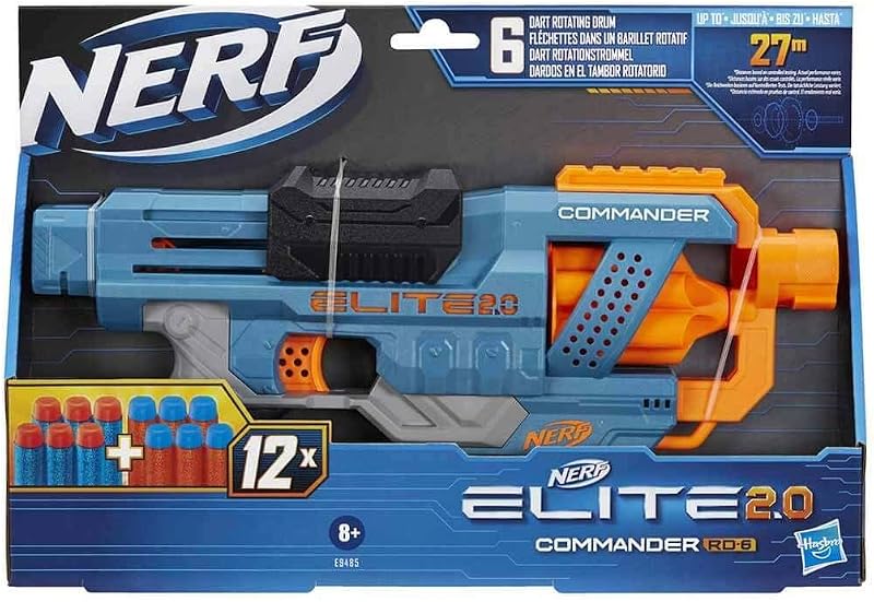 Hasbro Nerf Elite 2.0, Commander RD-6, Blaster à Fléchettes en Mousse avec Barillet Rotatif et 12 Fléchettes, Jouet pour Enfants, Filles et Garçons dès 8 Ans Jeux d'extérieur