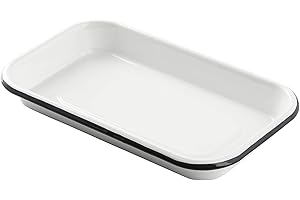 TableCraft 10349 Sheet Pan, 1/8 Size, 10" x 6" x 1-1/8", White with Black Rim, Enamel