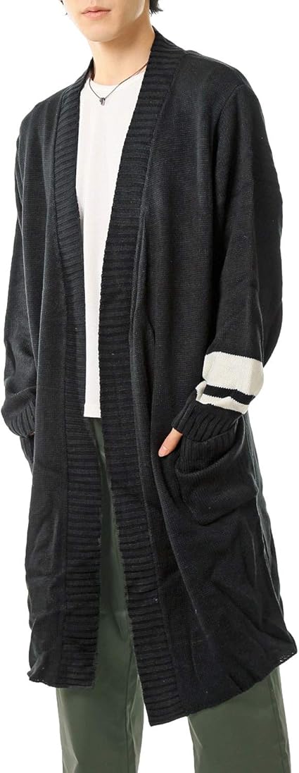 Amazon イナセ メンズ カーディガン ロングカーデ 無地 長袖 ライン入り 男女兼用 2 ブラック Mサイズ カーディガン 通販