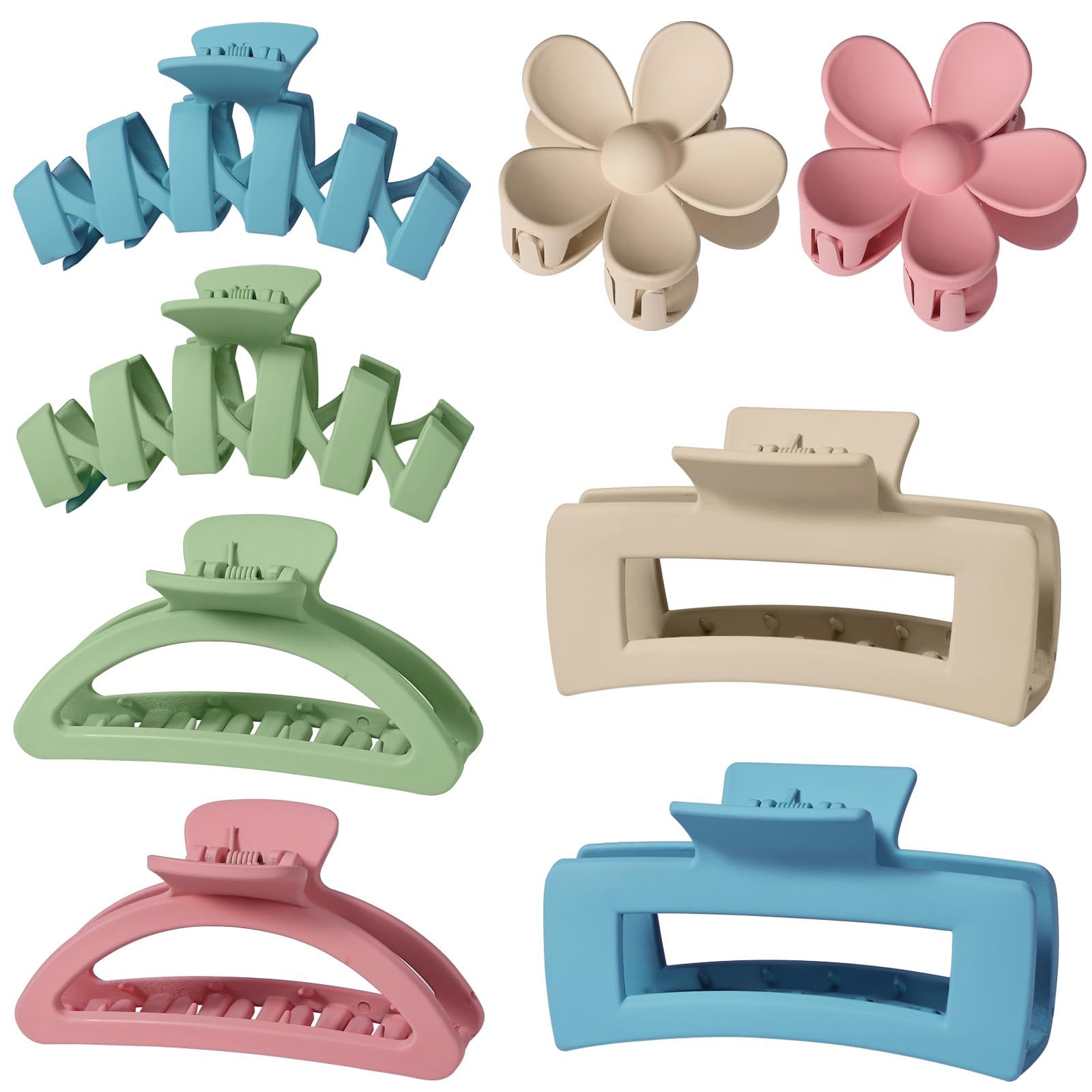 8Pcs Assortment Large Claw Clips for Women,Flower Claw Clips for Thick Hair,Non-Slip Hair Accessories with Multi-Styles