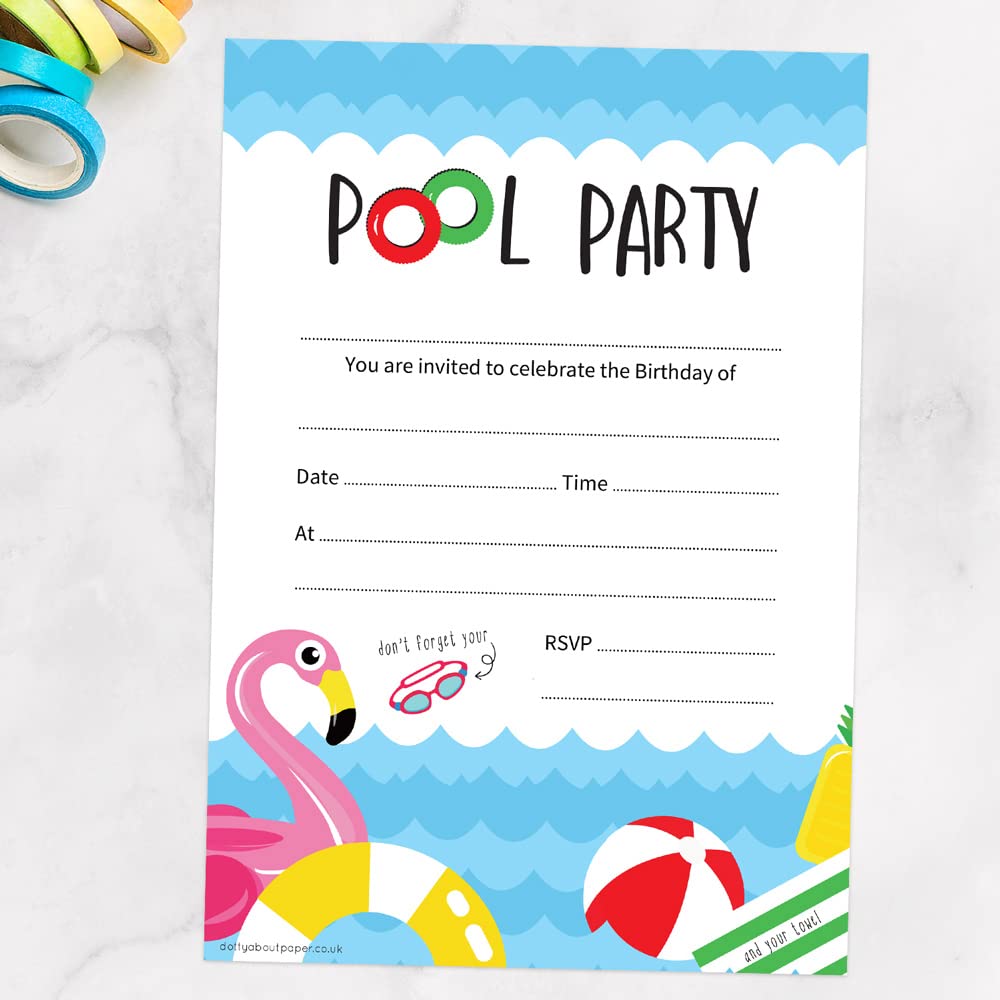 Dotty about Paper Fun Pool Party - Invitation Notelet 143 x 205mm, Perfect For Girls/Boys Kids Birthdays, Party Invitations, Kids Birthday Party Invites, Pack of 20 (3081)
