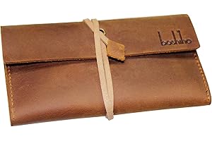 Boshiho Genuine Leather Roll Up Tobacco Pouch with Rolling Tip Paper Holder Slot