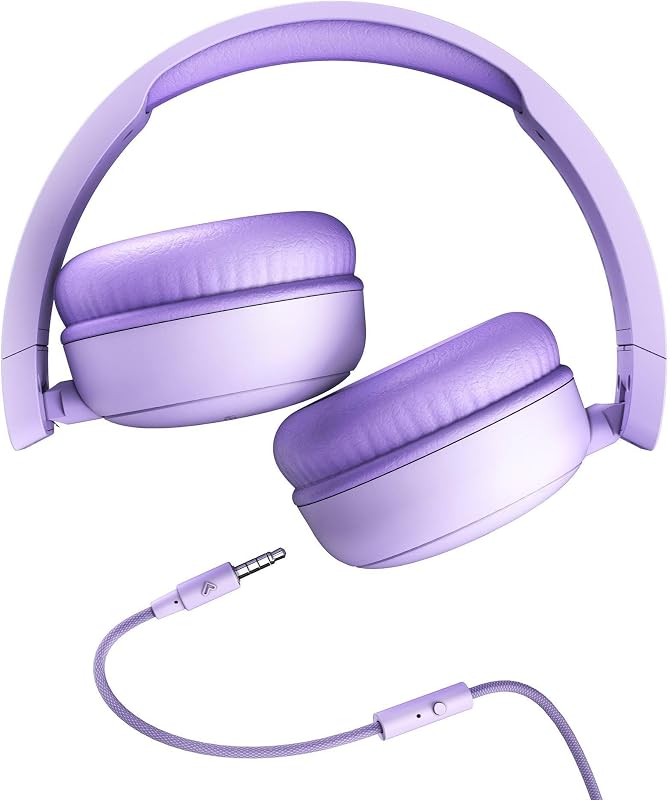 - Auriculares de Diadema (Plástico 100% Reciclado, Cable extraíble, Micrófono, Asistente de Voz) - Blanco (Lavender)