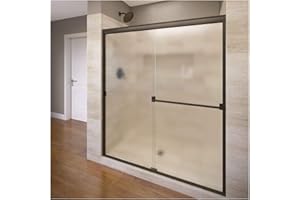 BASCO SHOWER DOOR Basco Classic Semi-Frameless Sliding Shower Door, Fits 56-60 in. W x 70 in. H, 3/16 in. Obscure Tempered Glass, Oil Rubbed Bronze